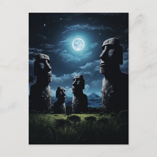 Mystical Moai Under the Moonlight – Easter Island Holiday Postcard (Front)