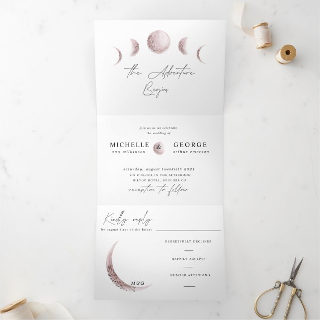 mystical moon blush wedding Tri-Fold invitation (Inside)