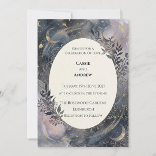 Mystical Moon Celestial Botanical Wedding Invitation
