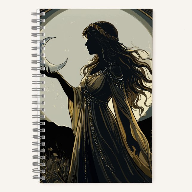 Mystical Moon Goddess, Celestial Woman Silhouette  Notebook (Front)
