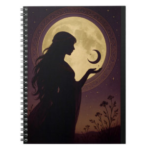 Mystical Moon Goddess, Celestial Woman Silhouette Notebook