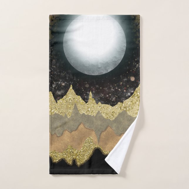 Mystical Moon Gold Mountains Landscape Modern Glam Bath Towel Set (Hand Towel)
