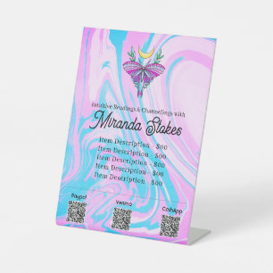 Mystical Moon Moth Pink & Blue Tarot Price List Pedestal Sign