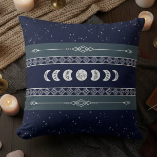 Mystical Moon Navy Blue Night Sky Cushion