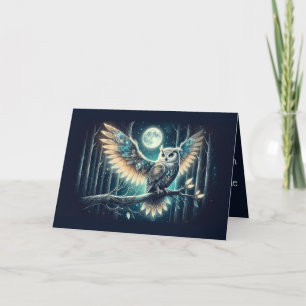 Mystical Moon Owl Celestial Forest Glow Card