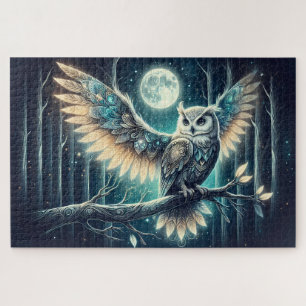 Mystical Moon Owl Celestial Forest Glow Jigsaw Puzzle
