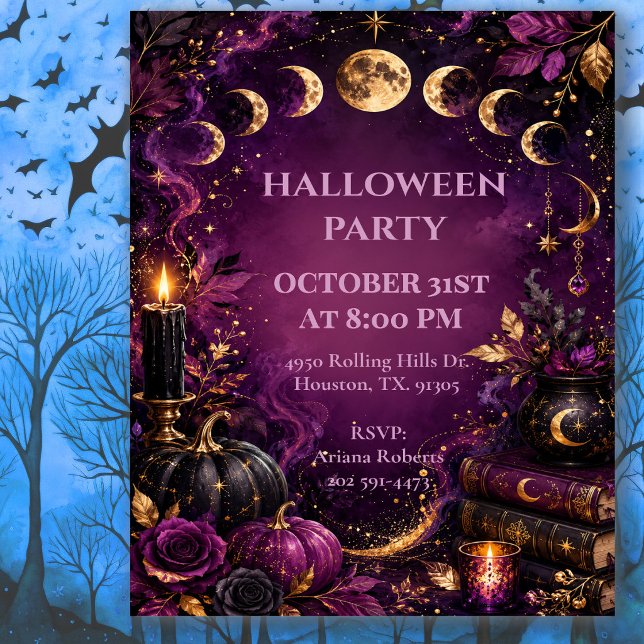 Mystical Moon Phases Halloween Party Invitation (Creator Uploaded)
