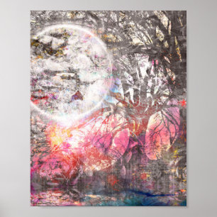 Mystical Moon Tree Fantasy Landscape Art Print