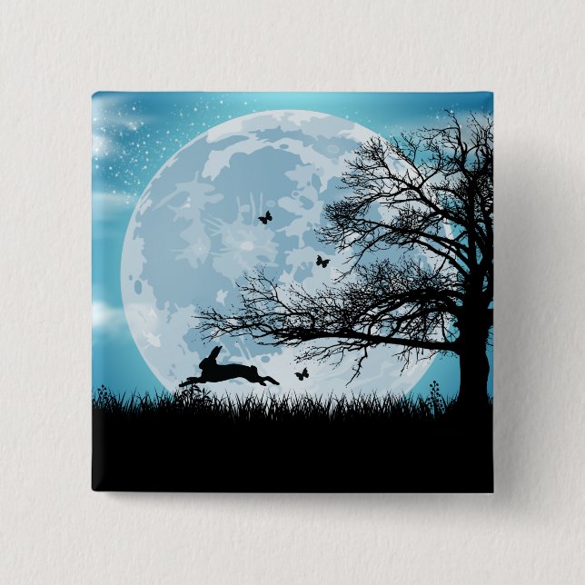 Mystical Moon with Rabbit Silhouette 15 Cm Square Badge (Front)
