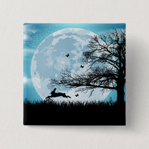 Mystical Moon with Rabbit Silhouette 15 Cm Square Badge