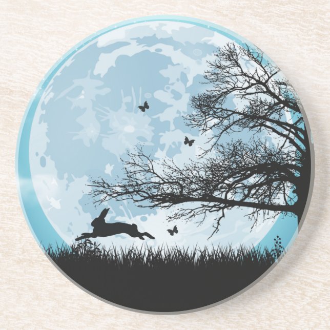 Mystical Moon with Rabbit Silhouette Coaster (Front)