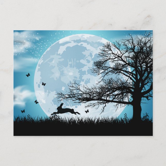 Mystical Moon with Rabbit Silhouette Postcard (Front)