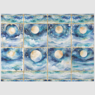 Mystical Moonlight Stars Clouds n Sea Decoupage Tissue Paper