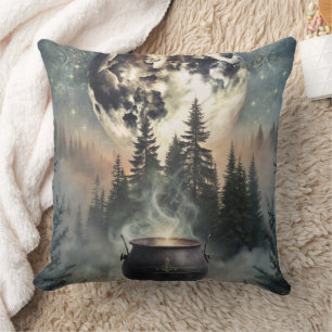 Mystical Moonlit Forest Cauldron -Witchy Magic Art Cushion