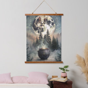 Mystical Moonlit Forest Cauldron -Witchy Magic Art Hanging Tapestry