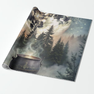 Mystical Moonlit Forest Cauldron -Witchy Magic Art Wrapping Paper