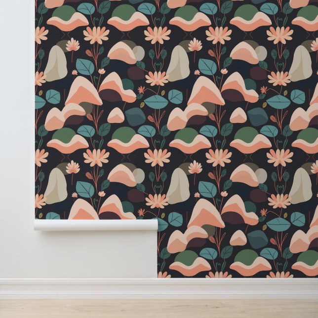 Mystical Moonlit Garden Abstract Pattern Wallpaper (Application)