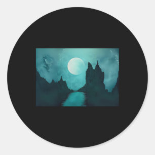 Mystical Moonlit Landscape Fantasy Night Scene Dre Classic Round Sticker