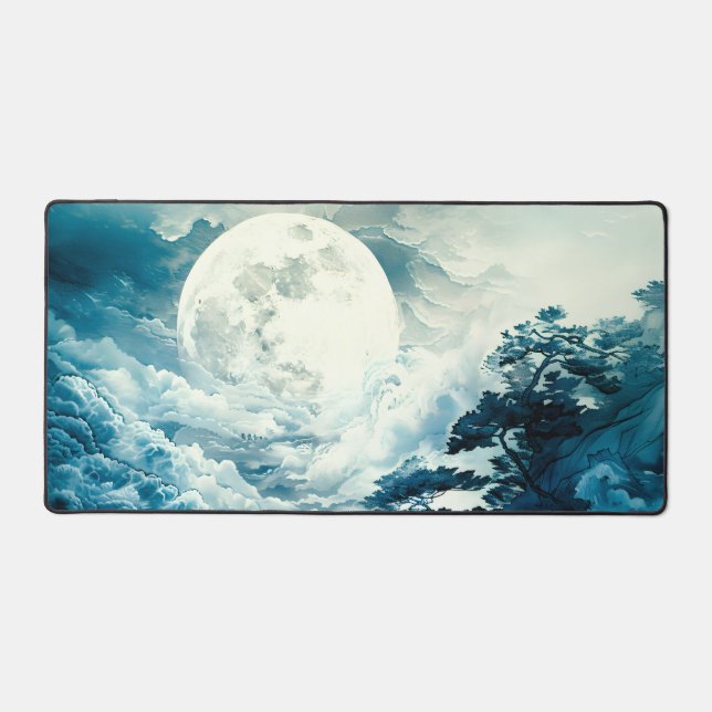 Mystical Moonlit Mountain Landscape Desk Mat (Front)