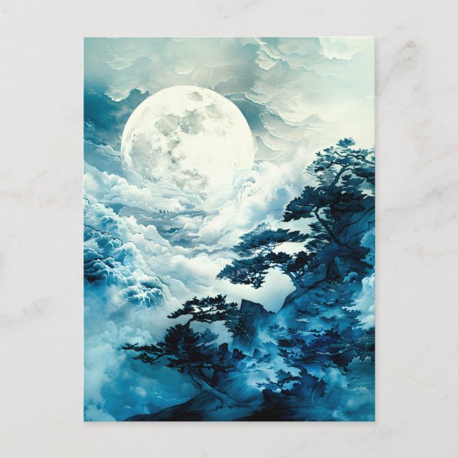 Mystical Moonlit Mountain Landscape Holiday Postcard (Front)