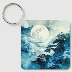 Mystical Moonlit Mountain Landscape Key Ring