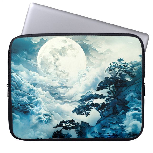 Mystical Moonlit Mountain Landscape Laptop Sleeve (Front)