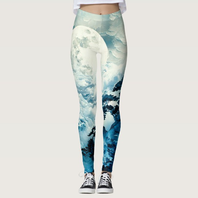 Mystical Moonlit Mountain Landscape Leggings (Front)