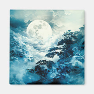 Mystical Moonlit Mountain Landscape Magnet