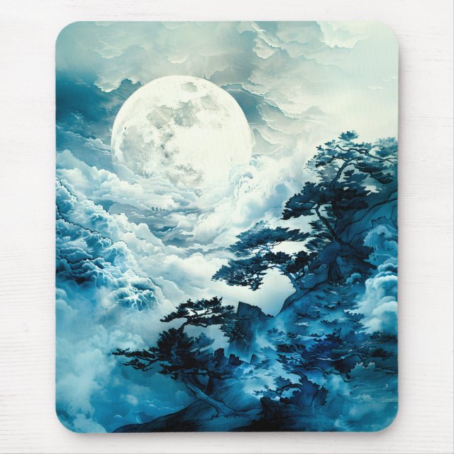 Mystical Moonlit Mountain Landscape Mouse Pad (Front)