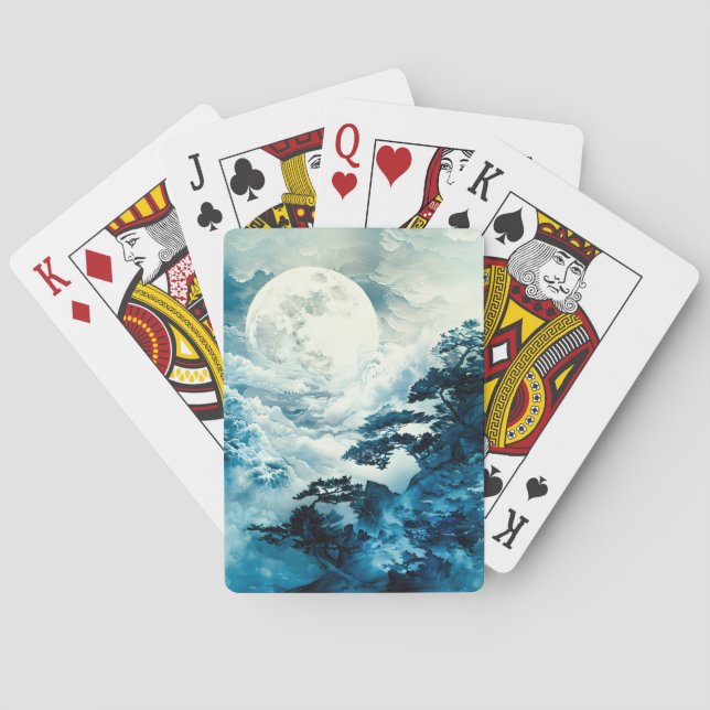 Mystical Moonlit Mountain Landscape Playing Cards (Back)