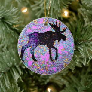 Mystical Moose Purple Custom Christmas Ceramic Tree Decoration