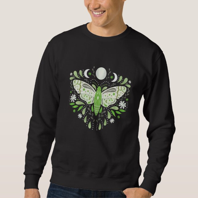 Mystical Moth Green Celestial Flower Moon Phases Sweatshirt (Front)