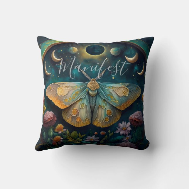 Mystical Moth & Moon Phases Manifest Art Cushion (Back)