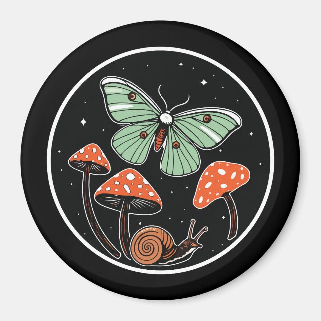 Mystical Moth with Mushrooms and Snail Magnet (Front)