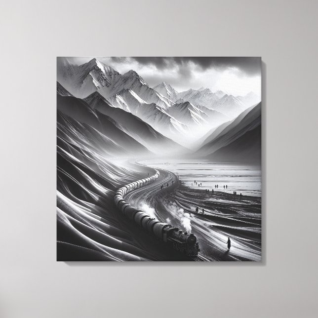 Mystical Mountain Rails: A Steam Train’s Odyssey Canvas Print (Front)