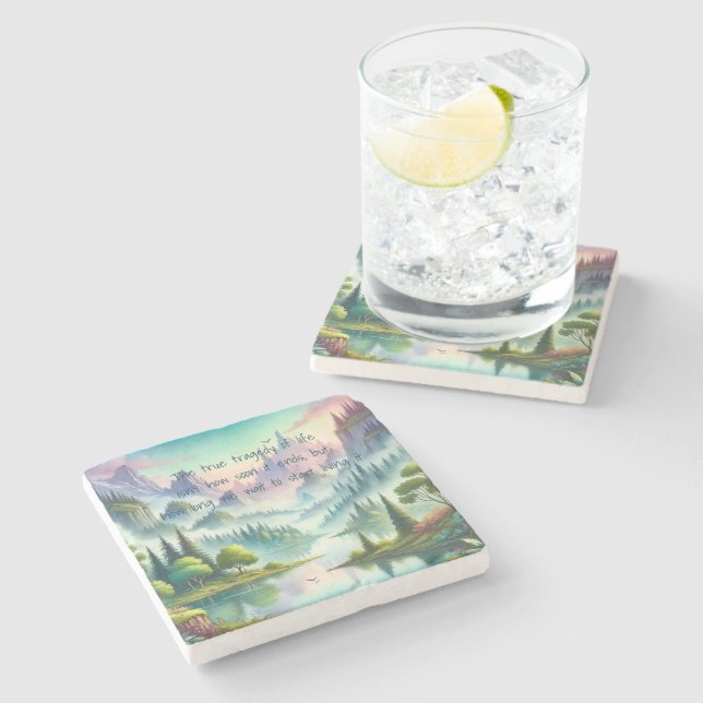 Mystical Mountains & Quote	 Stone Coaster (Side)