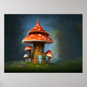 Mystical mushroom house poster