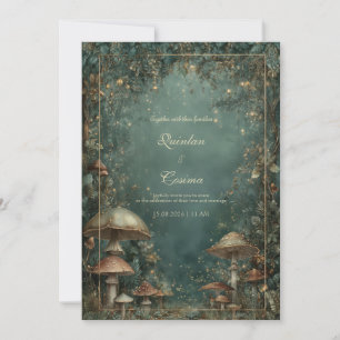 Mystical Mushrooms and Fairy Lights Wedding Invitation