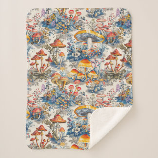 Mystical Mushrooms in Toile De Jouy Sherpa Blanket