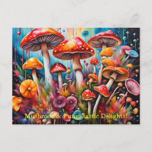 Mystical Mushrooms: Vibrant Fungi Fantasia Postcard