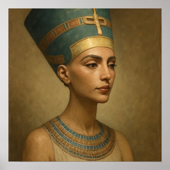 Mystical Nefertiti Queen Blue Gold Portrait Poster (Front)