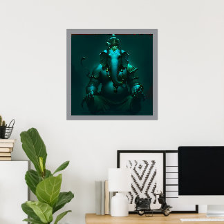 Mystical Neon Blue Lord Ganesha Poster | Modern