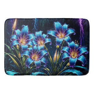 Mystical neon lilies botanical nature plants bath mat