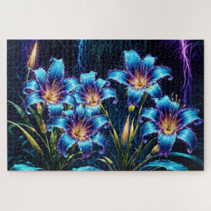 Mystical neon lilies botanical nature plants jigsaw puzzle