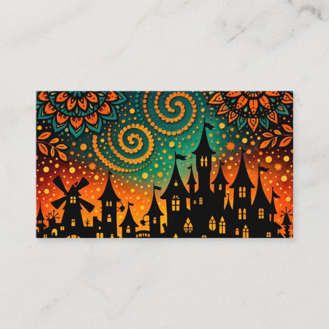 Mystical Night Castle Silhouette Business Card (Front)
