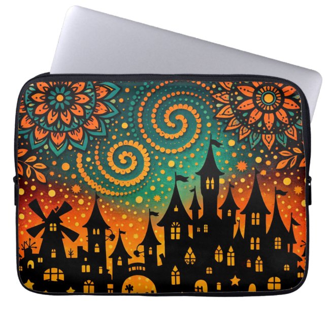 Mystical Night Castle Silhouette Laptop Sleeve (Front)