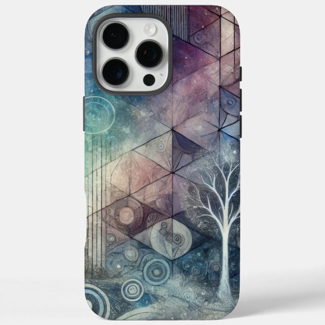 Mystical Night Sky Geometric Patterns & White Tree Case-Mate iPhone Case (Back)
