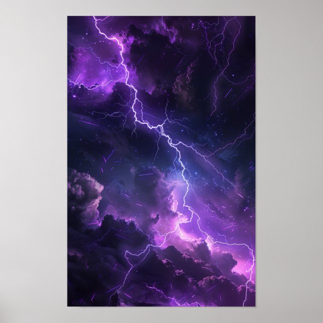 Mystical Night Sky with Purple Lightning Poster (Front)