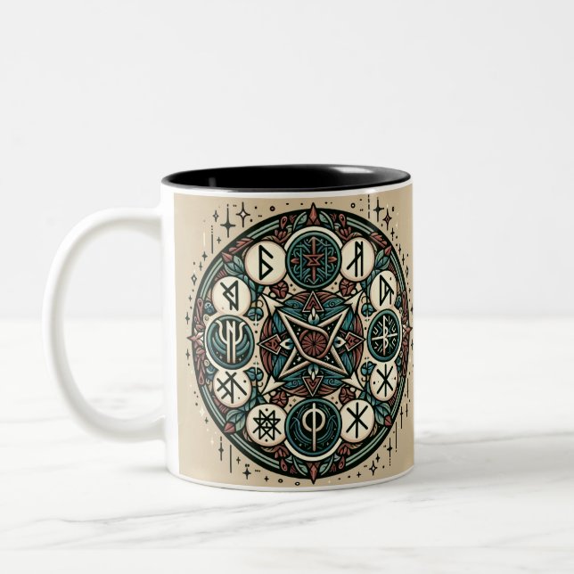 Mystical Norse Runes: A Saga of Ancient Symbols Two-Tone Coffee Mug (Left)