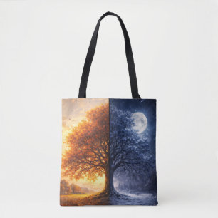 Mystical Oak Tree Day Night Autumn Winter Tote Bag